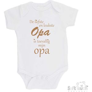 100% katoenen Romper ""De liefste en leukste Opa is toevallig mijn Opa"" Unisex Katoen Wit/capuccino Maat 68/74