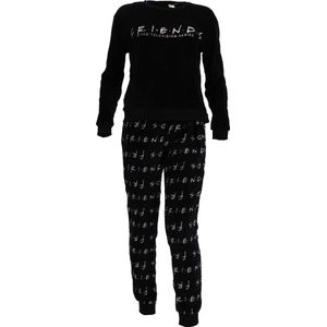 FRIENDS Fleece pyjama zwart maat L (valt klein) met sokken in geschenkverpakking