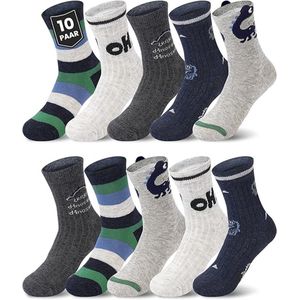 10 paar kindersokken - Klassieke sokken voor meisjes en jongens - Leuke katoenen sokken - Herfst- en wintersokken met cartoondinosaurussen - Babysokken - Maat S 1-3 jaar [Aanbevolen schoenmaten 21-24]