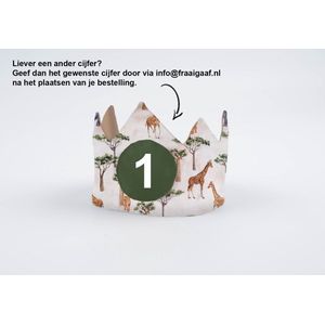 Verjaardagskroon | African Savannah - Donker groene, Beige, Jungle / Wilde dieren / Safari verjaardag kroon met leeftijd naar keuze (standaard 1 jaar) - Stoffen kroon handgemaakt & duurzaam