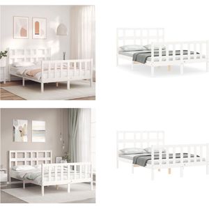vidaXL Bedframe met hoofdbord massief hout wit 120x200 cm - Bedframe - Bedframes - Bed - Tweepersoonsbed