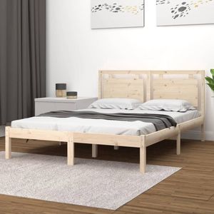 The Living Store Houten Bedframe - Massief grenenhout - Multiplex lattenbodem - 195.5 x 145.5 x 31 cm - Geschikt voor 140 x 190 cm matras - Montage vereist - The Living Store