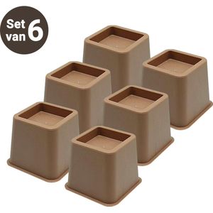 JustValue Meubelverhoger Set - 6 Stuks - Stoelverhogers - Bedklossen - Tafelverhoger - Tafelpoot - Verhoogt met 8 cm - Max. 600 kg - Bruin