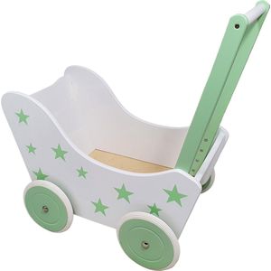 Playwood - Houten Poppenwagen wit groen met sterren