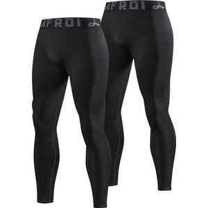 Mannen Sneldrogende Cool Compressie Fit Panty Leggings Tailleband - sportleggings - kleur Zwart - maat XXL - set van 2