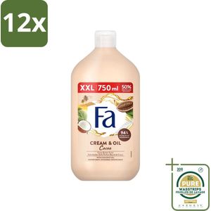 Fa - Cream & Oil Cacao - Bad- & Douchegel - Cacaoboter Met Kokosolie - 750 ml - Voordeelverpakking - 12 stuks - Cacaoboter - Kokosolie