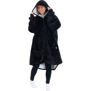 Vestie Hoodie Deken Met Rits - Hoodie Blanket With Zipper - Oversized Draagbare Deken - Sherpa Fleece - Black - Zwart