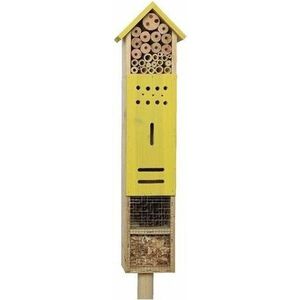 Decoris Insectenhotel huisje op paal/steker - geel - 118 cm