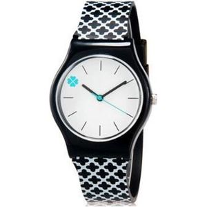 Siliconen meisjes horloges - klavertje 4 - zwart-wit patroon - 35 mm - I-deLuxe verpakking