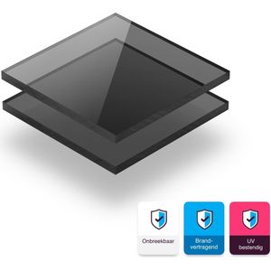 Polycarbonaat plaat 3 mm dik - 80 x 50 cm - Getint Grijs