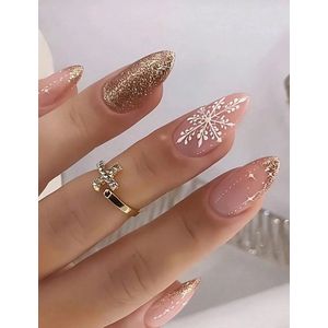 Nepnagels - Plaknagels - Kerst - Goud - Glitter - Sparkle - Lang - Rond