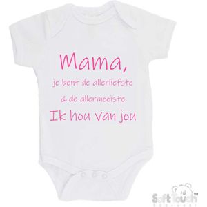 100% katoenen Romper ""Mama, je bent de allerliefste & de allermooiste. Ik hou van jou"" Meisjes Katoen Wit/roze Maat 56/62