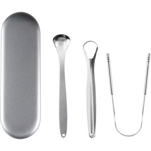 Scoby - RVS Tongschraper set voor Mondverzorging - 3-delig - Tongreiniger/Tongborstel & Tong Schraper