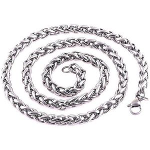 Fako Bijoux® - Schakelketting Staal - RVS - Vossenstaart - Rond Gevlochten - 4mm - 55cm - Zilverkleurig