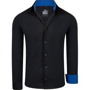 Heren Overhemd Zwart - Blauw - R-44 - KINGDOM