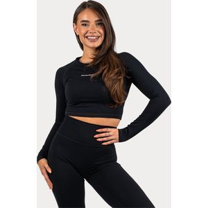 XXL Nutrition - Pulse Long Sleeve - Slim Fit, Sportshirt Dames Lange Mouwen, Crop Top Longsleeve - Zwart - Maat XS