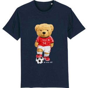 Jongens Meisjes T Shirt - Beer met Voetbal -  Blauw - Maat 116