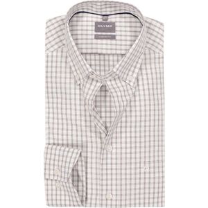 OLYMP Luxor comfort fit overhemd - popeline - noga bruin met wit geruit - Strijkvrij - Boordmaat: 46