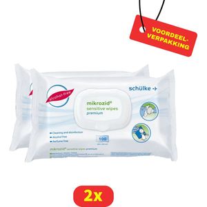Mikrozid Premium Sensitive Wipes - Desinfectie & Schoonmaak - Alcohol & Parfumvrij - 2 x 100 stuks - Voordeelverpakking