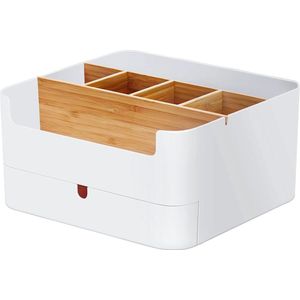 Hoogwaardige kwaliteit make-up organizer - bamboe make-up opbergdoos met 6 compartimenten - cosmetica doos met lade voor badkamer