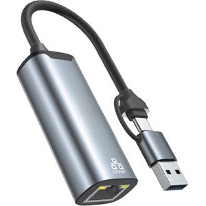 USB-A + USB C naar Ethernet Adapter - 10/100/1000 MBps - RJ45