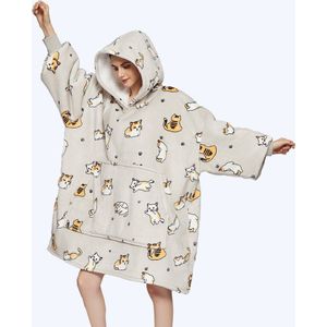 Fleece hoodie deken - Sherpa hoodie - Winter deken - Draagbaar deken - Warme hoodie - Kitten hoodie deken