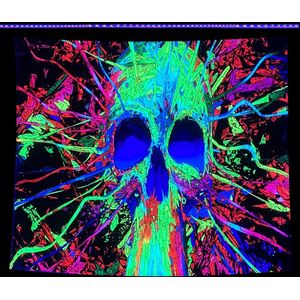 Psychedelische Schedel Wandtapijt Fluorescerend Skelet Neon Kleurrijk Halloween Muurophanging Horror Elementen Interieur Liefhebbers Slaapzaal Wanddecoratie (150 cm x 130 cm)