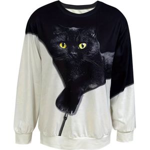 Sweatshirt met kattenprint - poes - ronde hals - maat 44 - XL