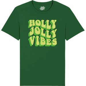 Holly Jolly Vibes - Foute kersttrui kerstcadeau - Dames / Heren / Unisex Hippy Kerst Kleding - Grappige Feestdagen Outfit - Unisex T-Shirt - Bottle Groen - Maat XL