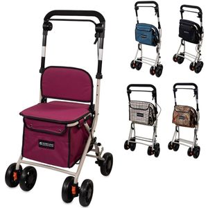 Mobiclinic - Coliseo - Boodschappentrolley - Fuchsia - Inklapbare Rollator - Met Zitje