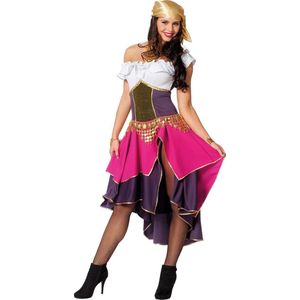 Wilbers & Wilbers - Zigeuner & Zigeunerin Kostuum - Zigeunerin Met Pit - Vrouw - Paars, Roze - Maat 44 - Carnavalskleding - Verkleedkleding