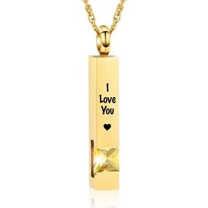 Luxe Ashanger | Met Ketting En Gravering | I Love You | Assieraad | Goudkleurig Met Gele Steen | As Ketting | Gedenksieraad | Urn | Incl. As vuller