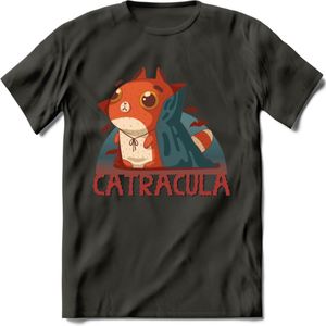 Graaf catracula T-Shirt Grappig | Dieren katten halloween Kleding Kado Heren / Dames | Animal Skateboard Cadeau shirt - Donker Grijs - XXL