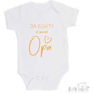100% katoenen Romper ""JA ECHT!! U wordt Opa"" Unisex Katoen Wit/mosterd Maat 62/68