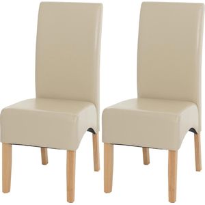 Cosmo Casa - Set van 2 Eetkamerstoelen - Keukenstoelen - Leder - Crème - Lichte Poten