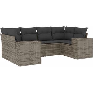 vidaXL - 6-delige - Loungeset - met - kussens - poly - rattan - grijs