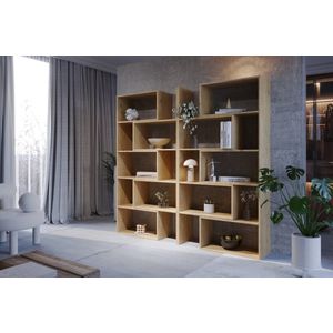 Meubel Square - Boekenkast DIAMOND 2 - set van 2 - Eiken - 186x240x32 cm - Groot opbergkast - Tweedelig uitschuifbare rek