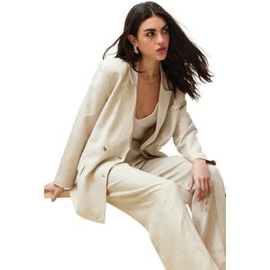 Trendyol Beige Katoenen Linnen Geweven Blazer Met Dubbele Rij Knopen Twoss24Bc00018