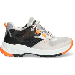 Braqeez 423421-503 Jongens Lage Sneakers - Beige/Zwart/Oranje/Grijs - Leer - Veters