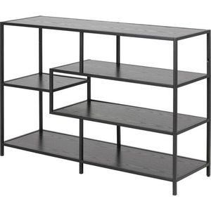 Lisomme - Vic - Wandkast - Zwart - Metalen Frame - Houten Planken - Asymmetrische Vakken