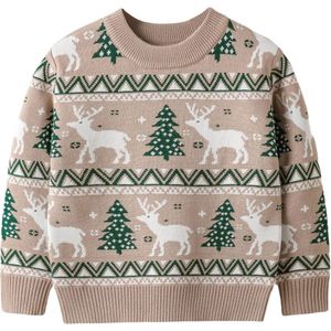 Happy Cherry Children's Christmas Jumper, Round Neck, Reindeer Knitted Jumper, Warm Winter Knitted Jumper, Unisex Children's Christmas Jumper