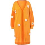 MIAMODA - Dames - Cardigan Straight Fit strepen met bloemen lange mouwen - Fel oranje - Maat 46+