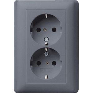 Gira - Standaard 55 - Wandcontactdoos - Antraciet - Kunststof - Met Kinderbeveiliging - 2 Eenheden