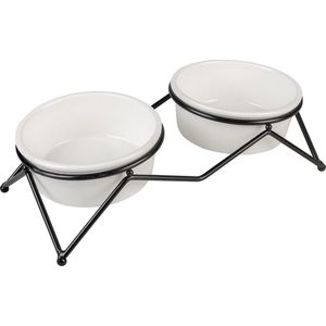 Duvoplus - Voerbak - Hond - Dinner Set Stone Up Zigzag 280ml - 29x13,2x7,8cm Wit/zwart - 1st