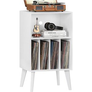 Goodivery® - Platenspeler Kast - Platenspeler Meubel - Lp Kast - Vinyl Kast - tot 160 Albums - Mid Century Vinyl Opslag Tafel met Houten Poten - 29x45x64cm - Wit