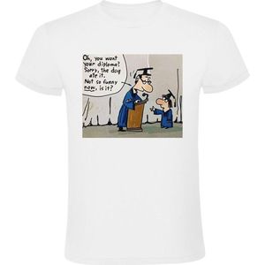 Diploma joke Heren T-shirt - geslaagd - hond - huiswerk - smoesjes - leren - school - student - grappig
