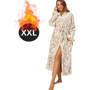 Nivard Badjas Dames - Fleece - Katoen - Badstof - Sauna - Hamam - Wafel - Bathrobe - Duster - Ochtendjas - Spa - Kimono - Beige XXL