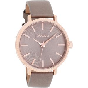 OOZOO Timepieces - Rosé goudkleurige horloge met taupe leren band - C9197