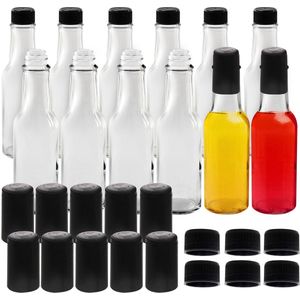Belle Vous Pakket van 12 Doorzichtige Hot Sauce Flesjes - 150 ml Condiment Flessen met Doppen & Krimpfolie Hoesjes - Woozy Flessen voor Hete Saus, Olie, Likeur, Azijn, Salade Dressing & Meer