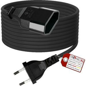 TronicXL 2 meter stroomkabel verlenging - netsnoer verlengingkabel - type C-stekker eurostekker naar type C Euro - bus TV beamer lamp en meer huishoudelijke apparaten - zwarte kabel 2 m